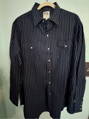 Ely Cattleman Black with Blue Geometric Pearl Snap Shirt